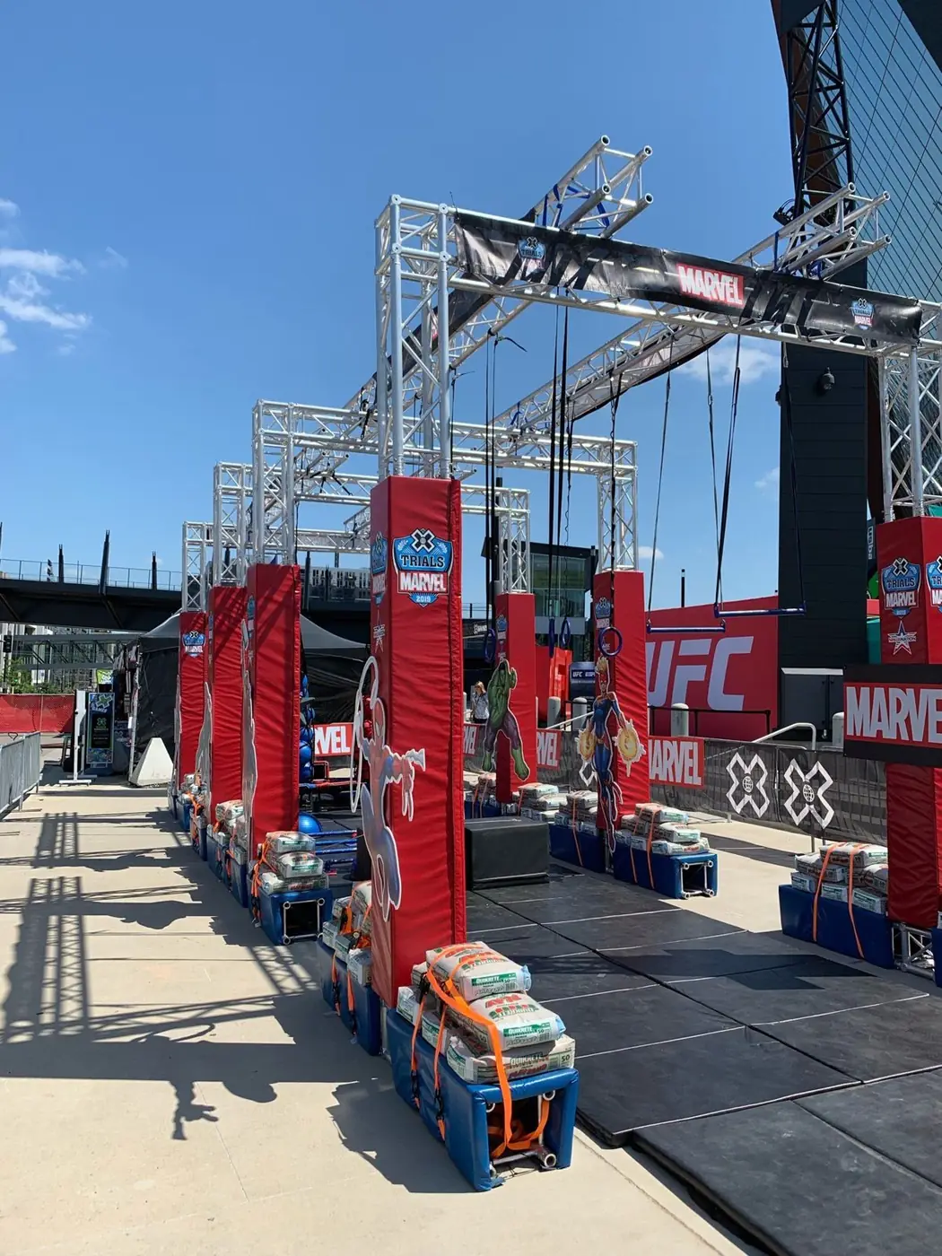 Mobile ninja course at an X Games event with UFC and Marvel activations